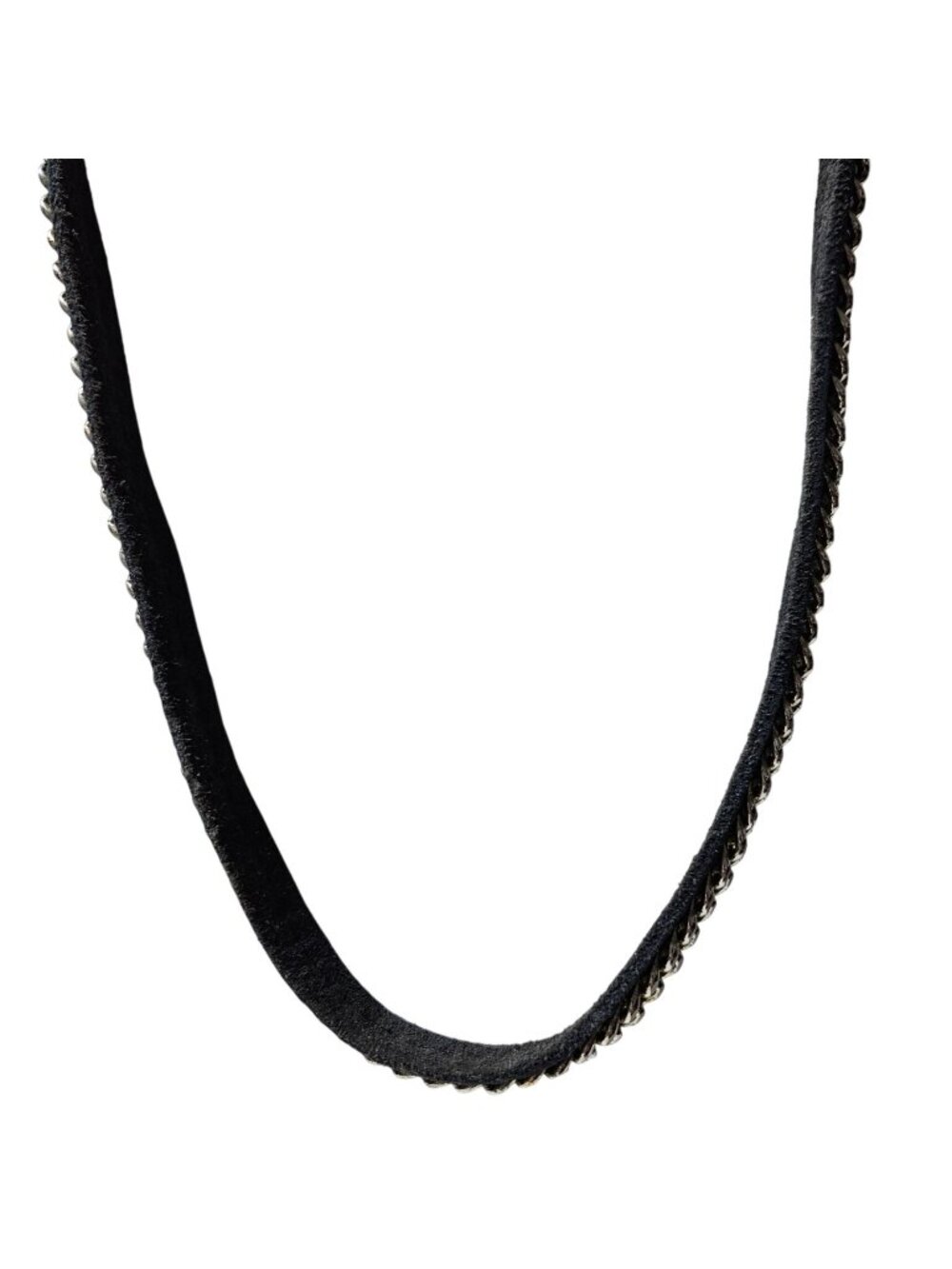 Goth Black Leather Necklace  Silver Tone Chain Adjustable Snap Steampunk Jewelry